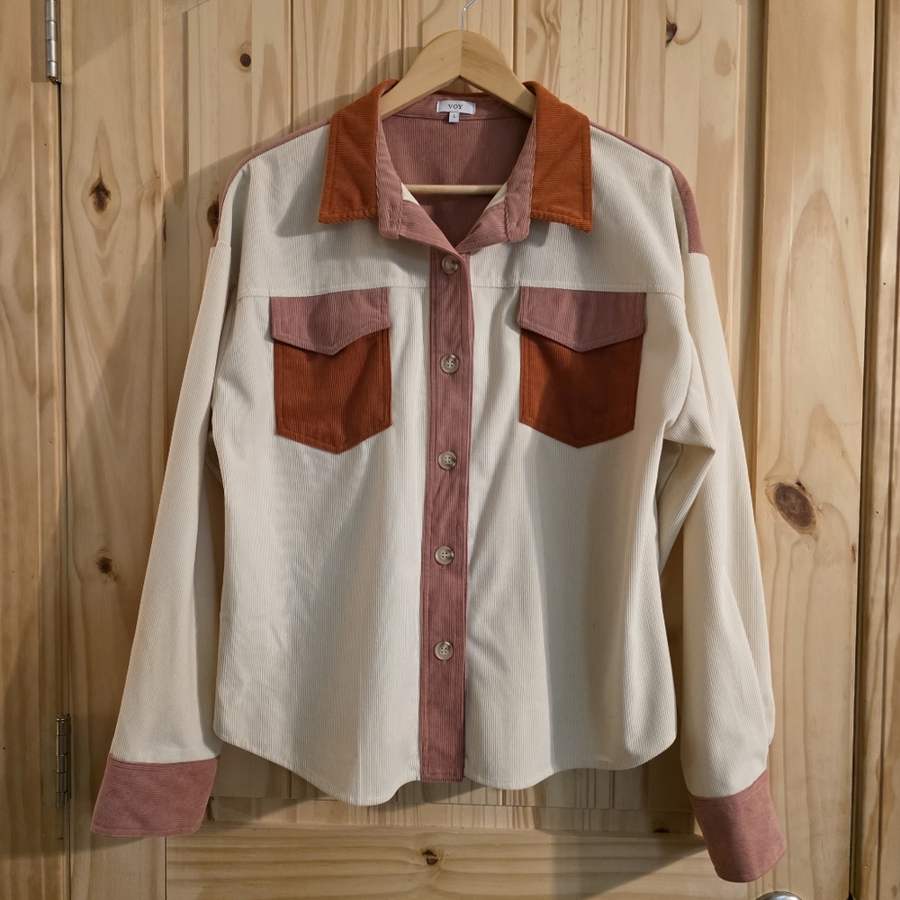 VOV Colorblock Button-Up Jacket in Cream, Rust & Dusty Rose